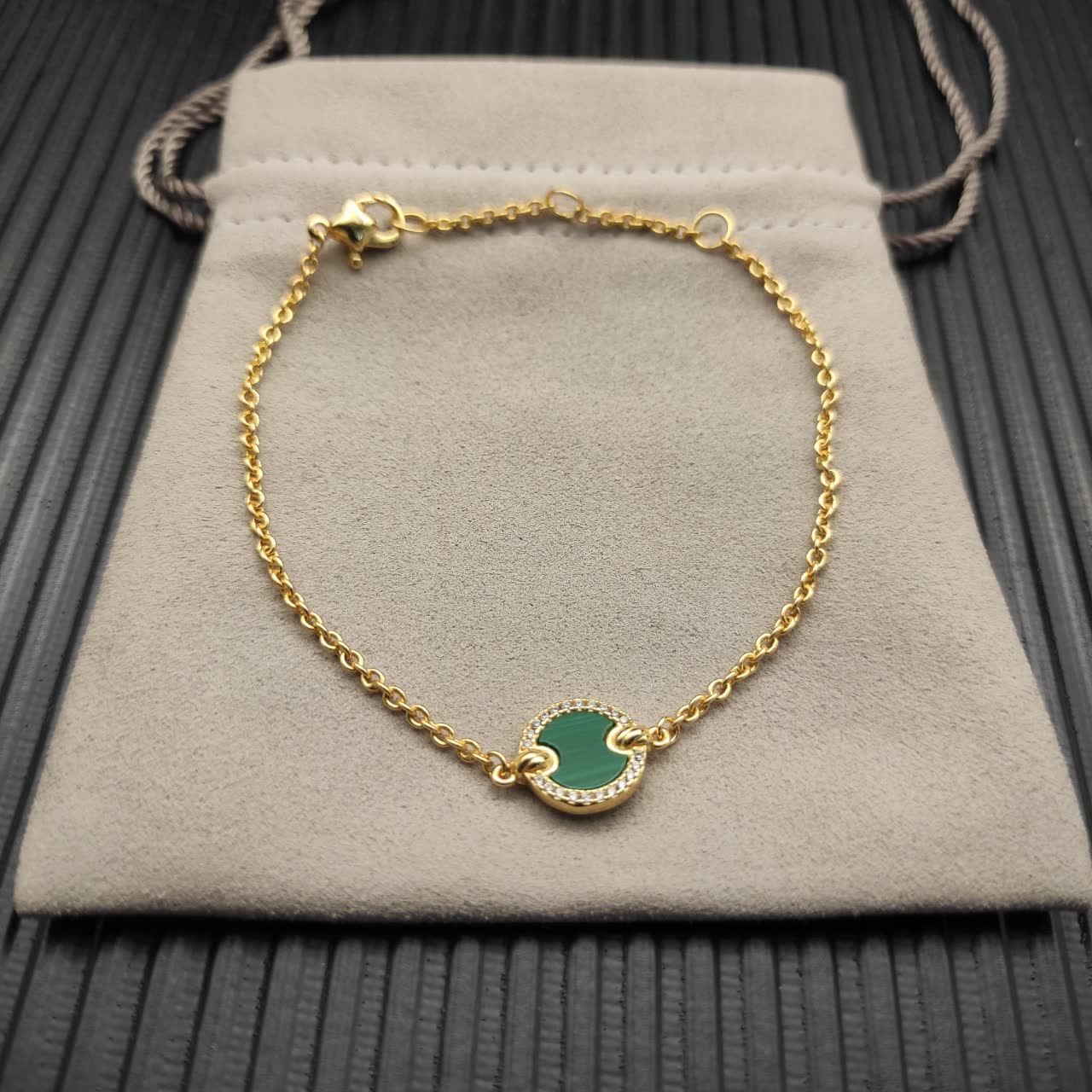 David Yurman Elegant Gold and Malachite Bracelet with Diamond Accents